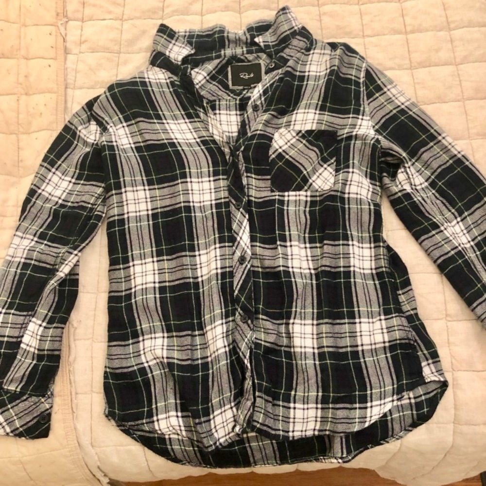 Rails Green, Black & White Flannel Shirt